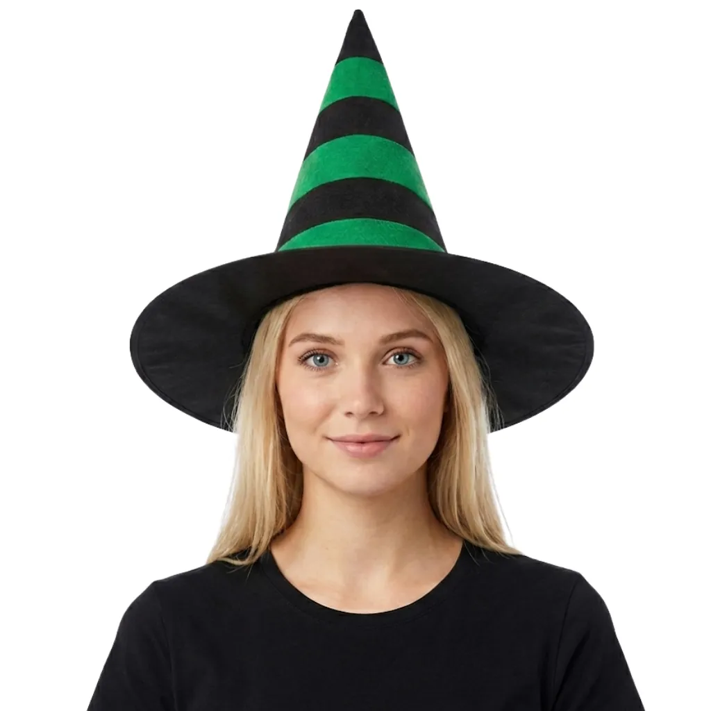 [FX00143] TWO TONE VELVET WITCH HAT GRN/BLK