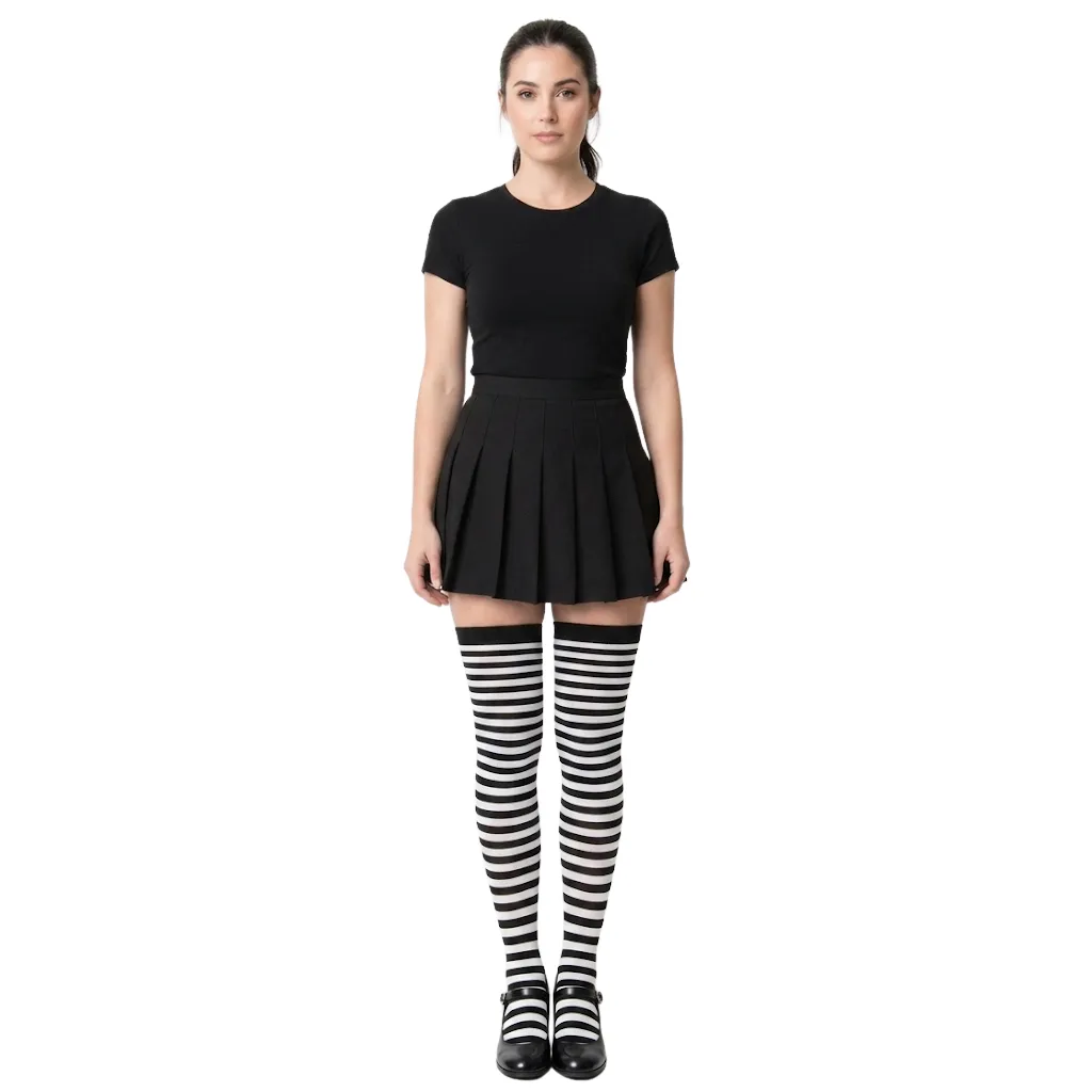 [81857-YW] YW MEDIAS RAYAS BLANCO Y NEGRO