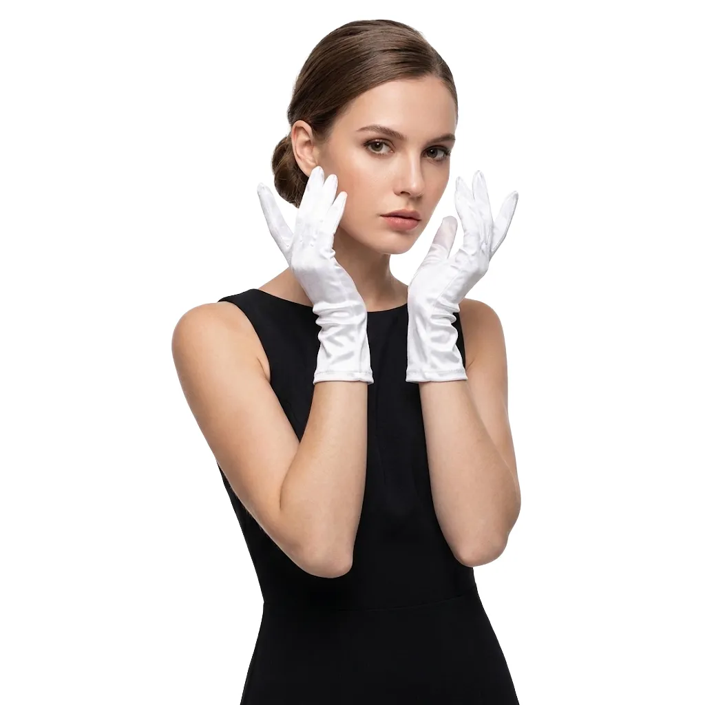 [2097-7] YW SATIN ADLT WHITE LONG GLOVES 50 CM