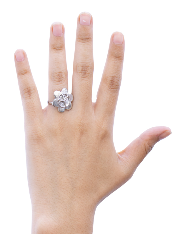 [R-163] ANILLO AMOR Y PAZ CON ROSA (PLATA)
