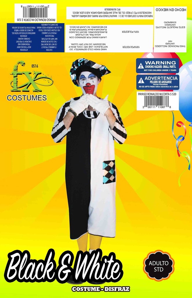 BLACK & WHITE CLOWN ADULTO
