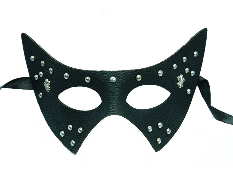 [M33182] LEATHER ROUND STUDS MASK BK