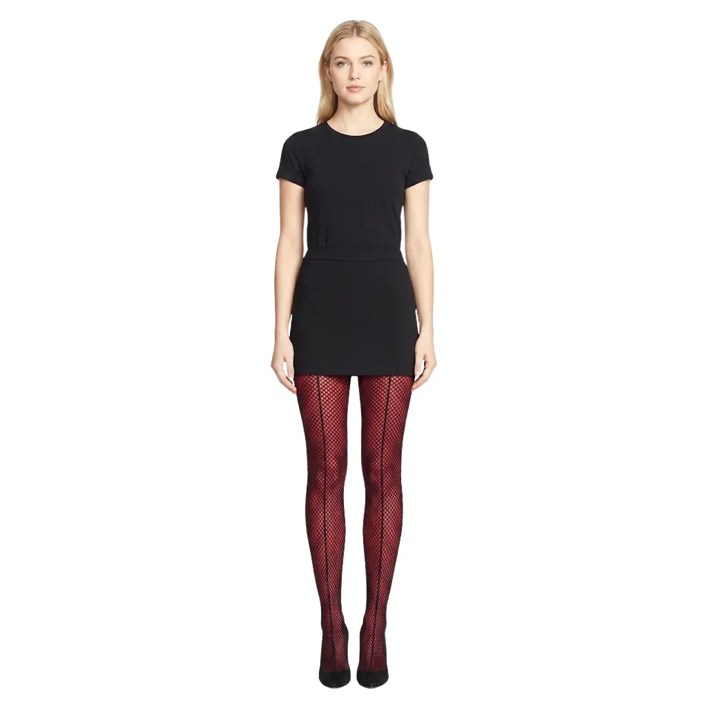 [9015-BLK] NYLON FISHNET PANTYHOSE RED BLACK T-STD